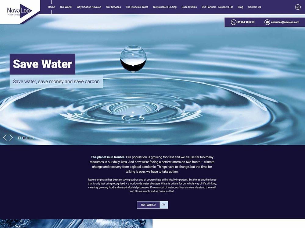 A responsive website design promoting saving water.